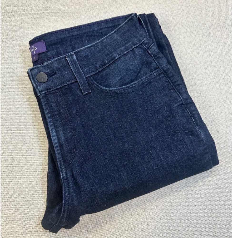 NYDJ Bootcut Jeans Womens 8 Blue Cotton Blend Lift Tuck Classic Rhinestone Denim